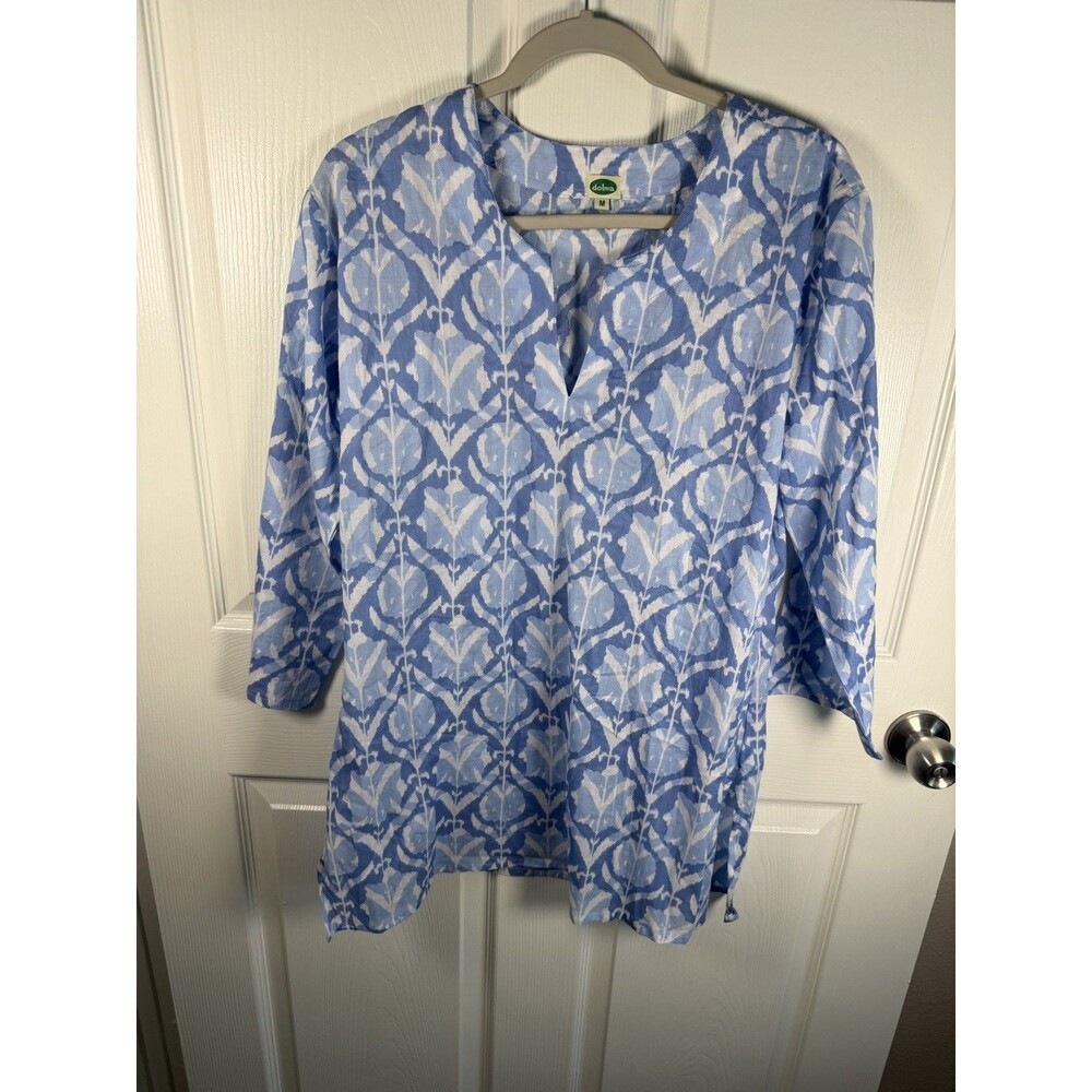 Dolma Womens Medium Tunic Top Cotton Floral Lightweight Artsy Beachy Boho Vibe